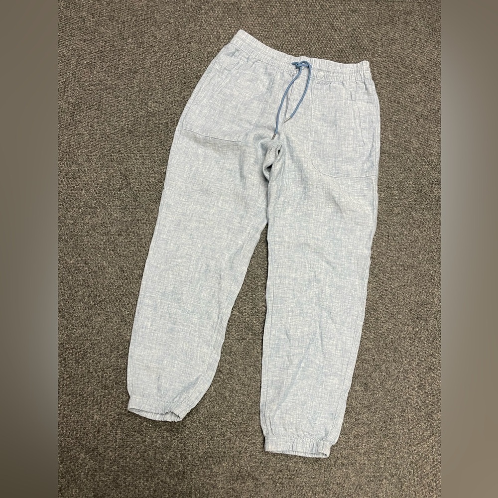 Athleta Blue Cabo Linen Joggers Sz 6 Beach Resortwear Drawstring Pullon